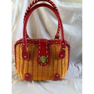 Adorable Wicker Purse with Leather Accents